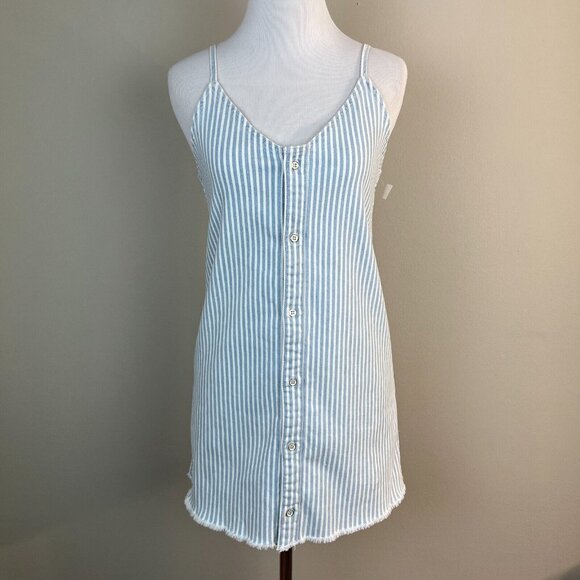 DL 1961 Tank Dress Big Girls Medium Blue White Striped Denim Eilis Button Up NEW - Picture 1 of 11